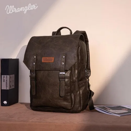 Vista 2 de Montana West × Wrangler Bolso mochila de cuero vegano de moda unisex, Café (Coffee1), Classic