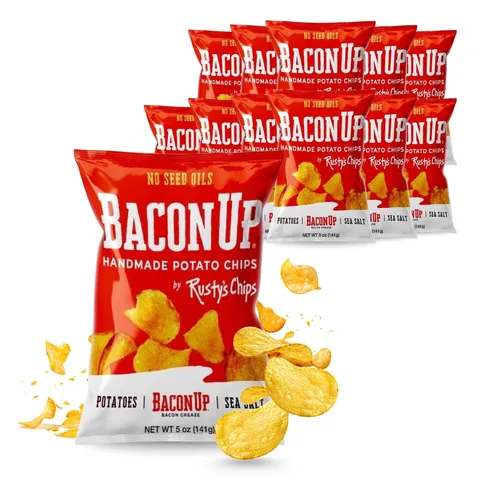 Vista 9 de Bacon Up by Rusty's Chips - Papas fritas de tocino hechas a mano, sin aceites de semillas, sin gluten, sin conservantes, sin OMG, 5 onzas