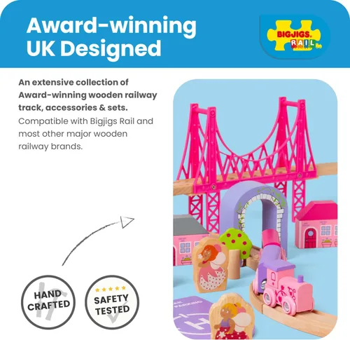 Vista 3 de Bigjigs Rail Fairy Town - Juego de tren de madera Juguete ferroviario para niños a partir de 3 años Pista de madera con modelo de aldea