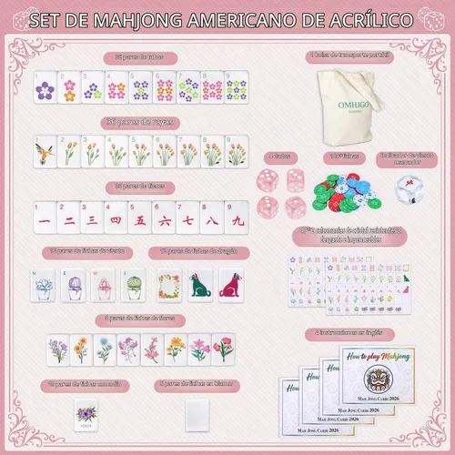 Vista 4 de Juego de azulejos de Mahjong americano de 4 capas para amantes de Púrpura pálido-2