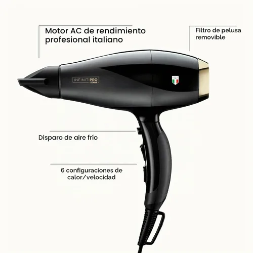 Vista 2 de Secador de pelo Conair, INFINITIPRO, ArteBella, rendimiento italiano