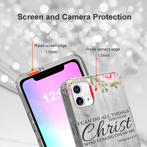 Vista 6 de Rossy Funda para iPhone 11, transparente con doble capa transparente híbrida de TPU suave TPU duro PC a prueba de golpes funda protectora para Apple