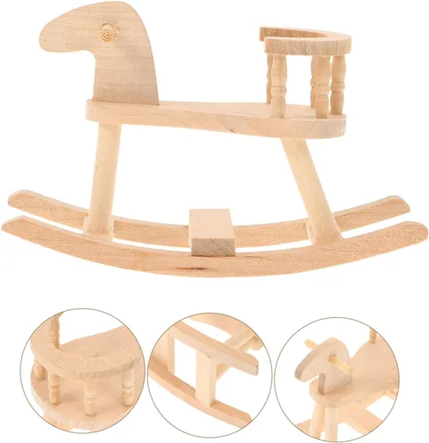 Vista 6 de ibasenice Silla mecedora en miniatura Escala 1:12 Caballo mecedor de madera Mini casa de caballo de caballo modelo casa de muñecas Accesorios