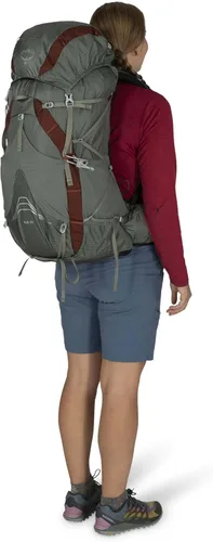 Vista 11 de Osprey Eja 58L Mochila de mochilero ultraligera para mujer, color morado oscuro, WM/L