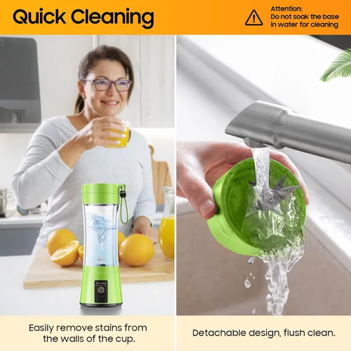 Vista 7 de Licuadora portátil inalámbrica de tamaño personal, mini licuadora para hacer batidos y batidos, taza de viaje sin BPA de 12.8 fl oz, potente traje