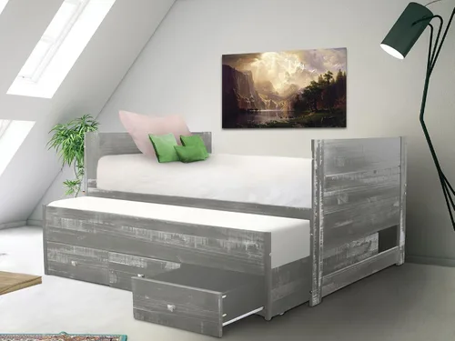 Vista 8 de Bedz King - Cama todo en uno con cama corrediza individual y 3 cajones incorporados (Blanco rústico)