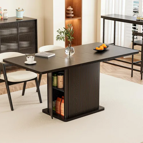 Vista 9 de Mesa de comedor extensible para cocina de 4-6, 47-65 pulgadas, mesa de comedor rectangular con 2 puertas, gran almacenamiento, muebles de cena