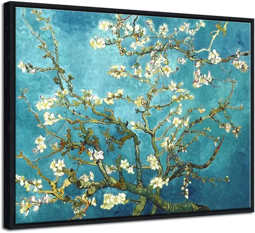 Vista 10 de Pyradecor Modernas pinturas al óleo famosas de flor de almendra, impresiones en lienzo de Van Gogh, cuadros florales sobre lienzo, arte de pared