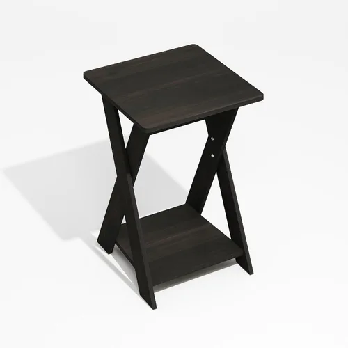 Vista 5 de Furinno Mesa auxiliar moderna, mesa de lado con patas en X y estante abierto, mesita de noche entrecruzada, mesita de luz, fácil de montar
