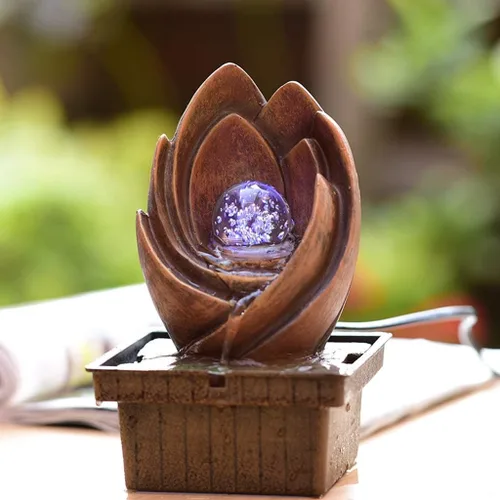Vista 3 de HIHELO Fuente de cascada de mesa para interiores, pequeña fuente de escritorio zen, artesanía, bola giratoria de cristal, decoración de fuente