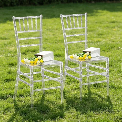 Vista 9 de BOOSDEN Sillas Chiavari transparentes, Silla de plástico acrílico transparente, sillas de comedor sin brazos, Silla Chiavari transparente resistente