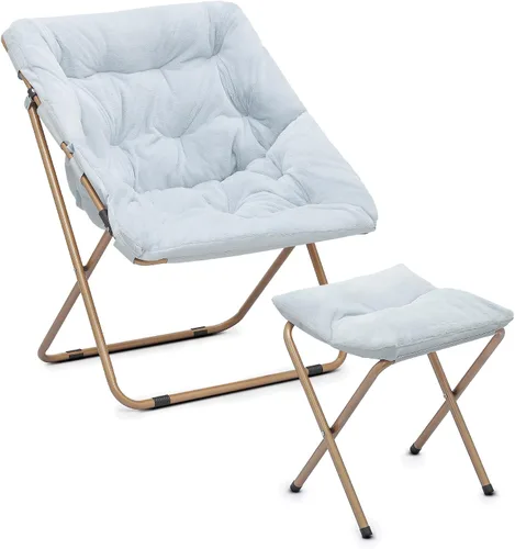 Vista 24 de Cómoda silla con platillo, silla de sala de estar, silla plegable acolchada suave de piel sintética, silla de luna cómoda para sala de estar