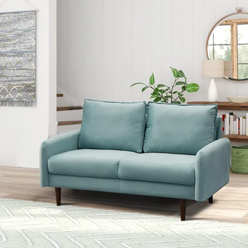 Vista 6 de INSTORY Sofá de dos plazas de terciopelo Sofá moderno de mediados de siglo con patas de madera para sala de estar - Cian