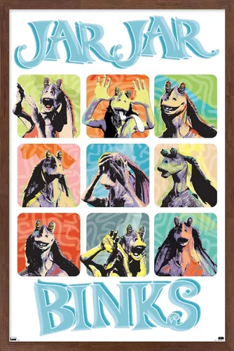 Vista 10 de Trends International Star Wars: The Phantom Menace - Jar Jar Binks Grid - Póster de pared, 22.4 pulgadas de largo x 14.7 pulgadas, versión enmarcada