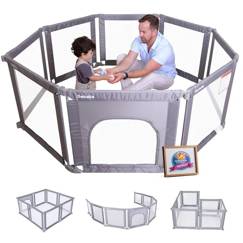 Vista 7 de Babelio Corralito Montable en Pared, Corralito Plegable para Bebés y Niños Pequeños - Forma y Área Ajustables, Corralito de 62 * 31" con Puerta