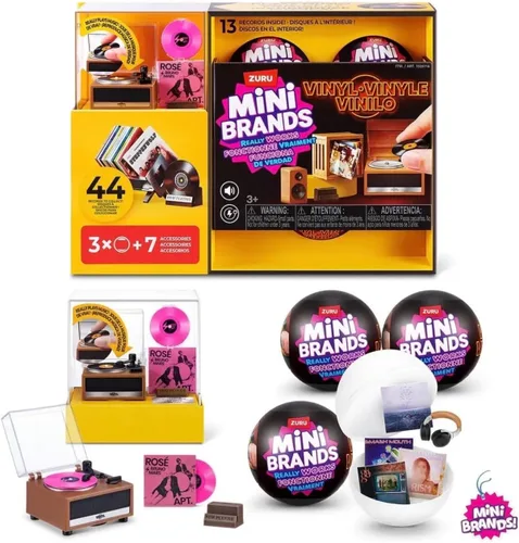 Vista 5 de ZURU Mini Brands Really Works - Juego de vinilo Mega Bundle, incluye reproductor de discos recargable y 3 cápsulas misteriosas, 13 mini discos