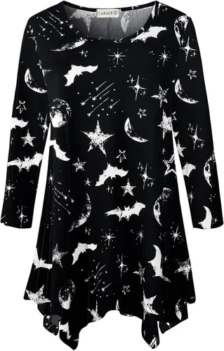 Vista 7 de LARACE - Camisa de talla extragrande para mujer, camisa tipo túnica con manga 3/4, ajuste holgado, ropa básica para mujer 2-negro_cuadros