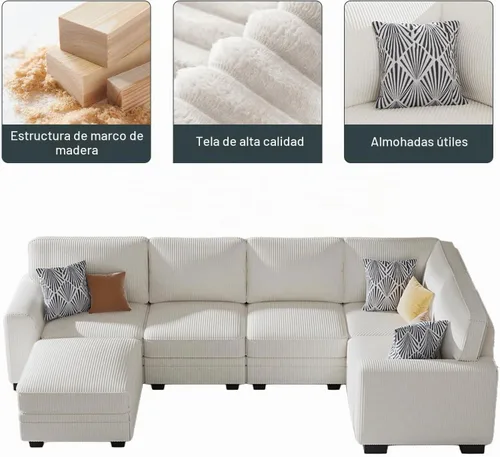 Vista 6 de Legend Vansen Sofá modular de gran tamaño, sofá reversible en forma de U con otomana, sofá de pana de asiento profundo para sala de estar, 6 plazas