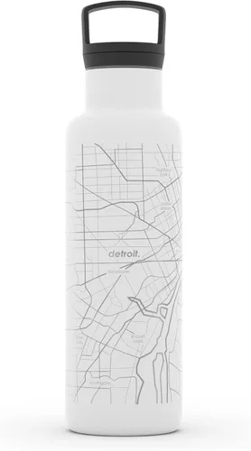 Vista 108 de Well Told Botella de agua aislada con mapa de Washington DC grabado, botella de acero inoxidable grabada (21 onzas, blanco) botella aislada de mapa