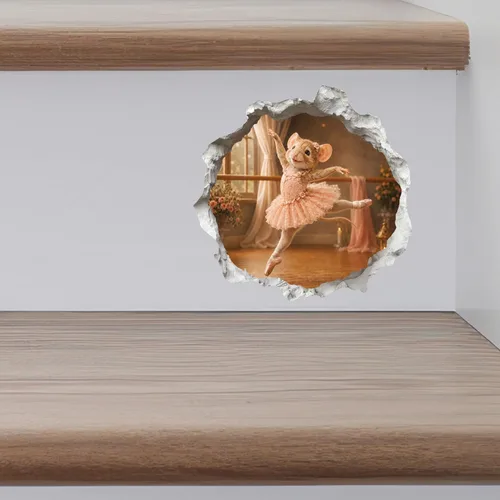 Vista 8 de Calcomanía de ratón con agujero de ratón de bailarina - Pegatina de pared 3D con agujero de ratón