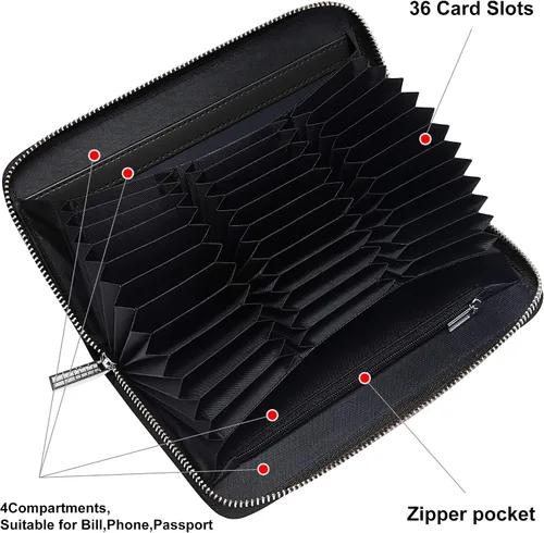 Vista 3 de OIDERY Cartera para tarjetas de crédito de gran capacidad para mujer, bloqueo RFID con correa extraíble