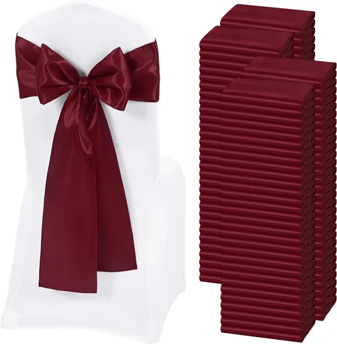 Vista 29 de 60 bandas de satén color burdeos para silla, diseño de lazos, para decoración de sillas de Acción de Gracias, boda, Navidad, banquetes, fiestas