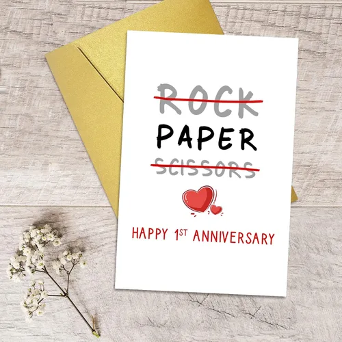 Vista 5 de Qiliji Tarjeta de feliz primer aniversario, divertida tarjeta de aniversario de boda de 1 año, tarjeta de felicitación de aniversario de papel