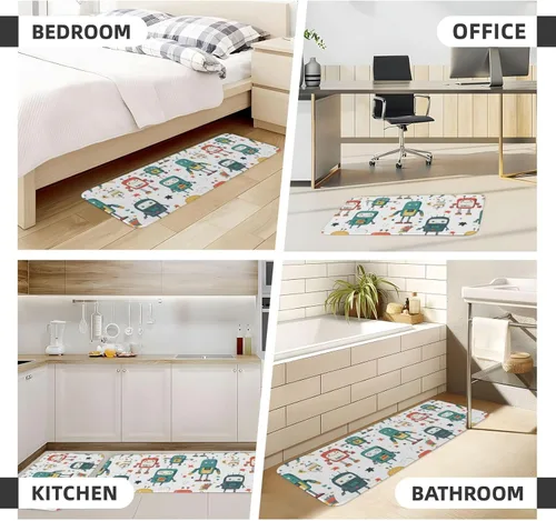 Vista 4 de Antifatigue Kitchen Mats for Floor 2 Piece - Cute Colorful Robot Print Kitchen Rugs Washable, Non Slip Runner Rug Standing Mat for