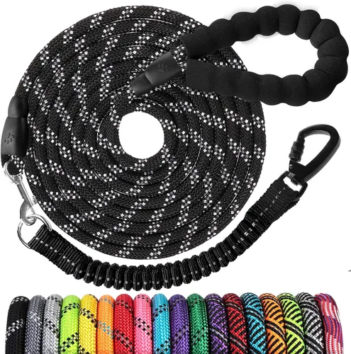 Vista 9 de Correa de perro de cuerda de 3 pies: correa resistente con gancho giratorio bloqueable, hilos reflectantes, bungee y asa acolchada - Correa