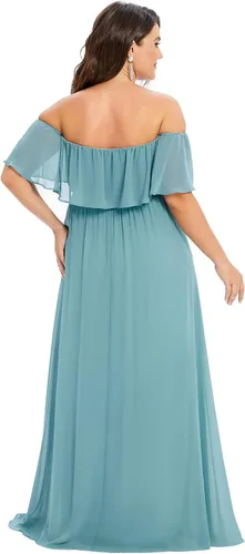 Vista 2 de Ever-Pretty Vestido formal de gasa con hombros descubiertos y mangas con volantes y abertura lateral para mujer 0968-PZUSA