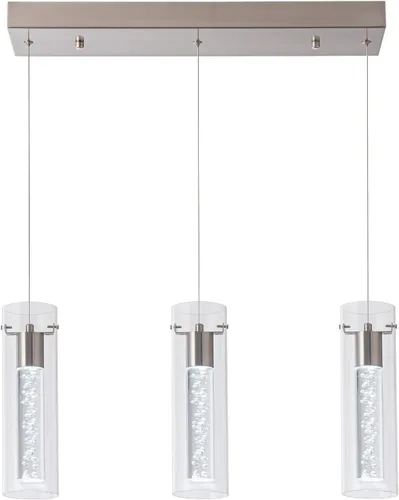 Vista 8 de Luces colgantes para isla de cocina con control remoto, níquel cepillado regulable y cilindro transparente, luces colgantes de cocina de altura
