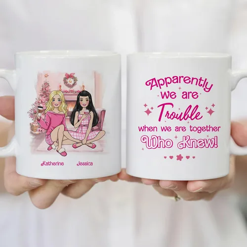 Vista 4 de Gossby Taza de café de Navidad personalizada para amigas, regalo de amistad de Navidad personalizado para 2 mejores amigos con diseño, nombre, taza