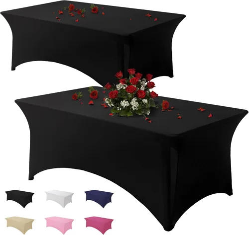 Vista 42 de Famstar Paño de Mesa Negro de 4 Pies de Elastano, Paño de Mesa Ajustado para Mesas Rectangulares, Fundas Elásticas Lavables Sin Arrugas