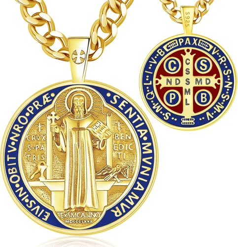 Vista 126 de Vito Collar de plata de ley 925 para mujeres y hombres, San Benito, crucifijo, Caravaca, San Cristóbal, San Judas, medalla patronal, amuleto