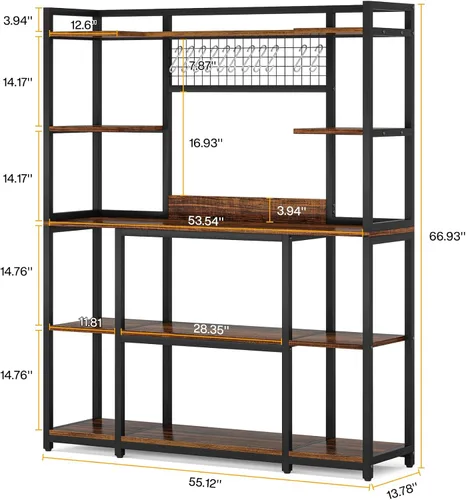 Vista 2 de Tribesigns Estante Grande para Panaderos, Aparador de Cocina de 55" de Ancho Soporte para Microondas con 11 Ganchos, Estante de Panadero de 5