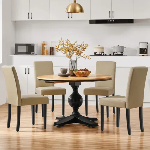 Vista 7 de Yaheetech Juego de 4 sillas de comedor tapizadas color caqui