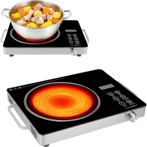 Vista 10 de TeqHome Placa Caliente, Quemador Portátil de Encimera de 1000W y Estufa Eléctrica, Placa de Cocción de Un Solo Quemador de Hierro Fundido con 5