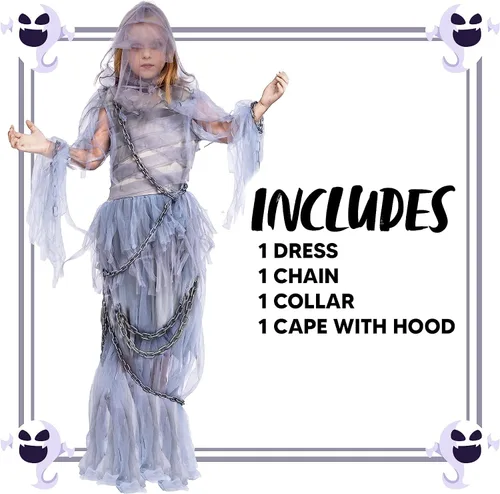 Vista 5 de Spooktacular Creations Haunting Beauty - Disfraz de fantasma para niña (talla M 7-9)