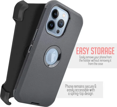Vista 3 de Funda diseñada para iPhone 13 Pro Max (6.7 pulgadas), protección contra caídas de cuerpo completo con clip para cinturón, funda resistente