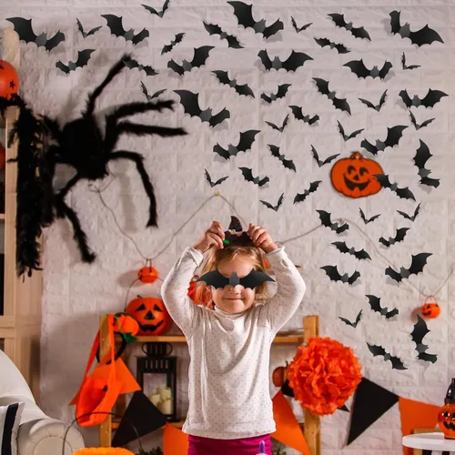 Vista 6 de Piteno® 96Pcs Bats Halloween Decorations Party Supplies, Realistic PVC 3D Black Scary Bat Stickers for Creepy Home Decor Halloween Party Decorations