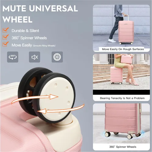 Vista 4 de Joyway Equipaje de 5 piezas, equipaje de viaje ligero con cierre TSA, juego de equipaje, maleta con ruedas giratorias para mujer, Rosado