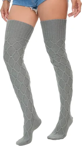 Vista 3 de YELAIVP Calcetines altos de punto trenzado para mujer, calcetines por encima de la rodilla, calentadores de piernas extra largos