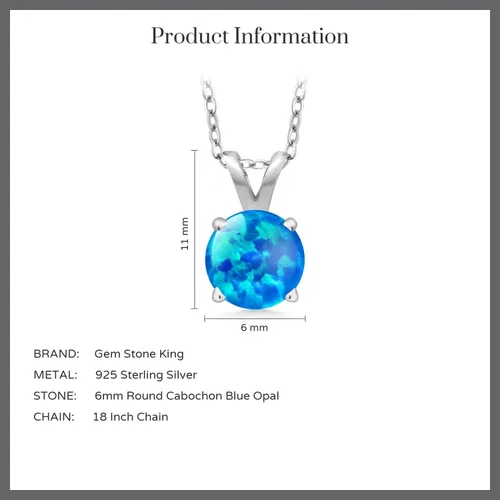 Vista 100 de Gem Stone King Collar con colgante solitario de plata de ley 925 de 0.236 in con piedra natal redonda Collar de 4 puntas para mujer Con cadena