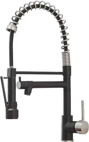 Vista 20 de AIMADI - Grifo de cocina, grifo de cocina negro y dorado con rociador, grifo de cocina estilo comercial de una sola manija, color negro mate, con un