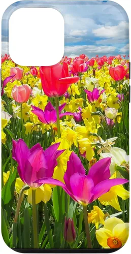 Vista 12 de iPhone 15 Pretty Flowers Tulipanes y narcisos en un caso de campo