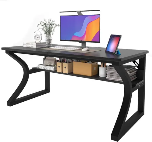 Vista 9 de AZN Escritorio para computadora, escritorio de computadora de 47 pulgadas, escritorios de oficina en casa con almacenamiento, escritorios de oficina