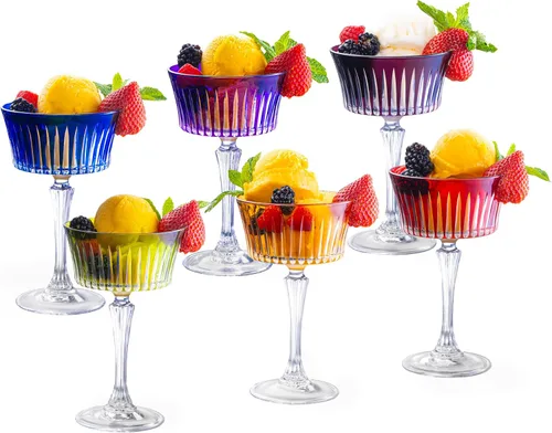 Vista 2 de Barski Copas de champán de colores – Colores surtidos – Copa de cóctel Coupé, cristalería de Martini con tallo, se puede utilizar para postres
