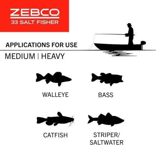 Vista 8 de Zebco Salt Fisher 33 Spincast - Combo de carrete y caña de pescar, 6 pies 6 pulgadas, 2 piezas de potencia media-pesada, varilla de fibra de vidrio