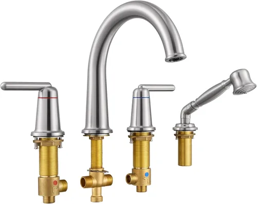 Vista 10 de WT-9808BK WT-9808BK - Kit de ajuste para grifo de bañera con ducha de mano y válvula de montaje en cubierta de 4 agujeros de alto flujo clásico