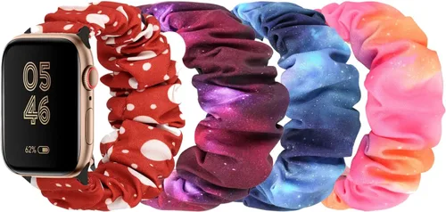 Vista 11 de Paquete de 4 bandas elásticas Scrunchie compatibles con Apple Watch de 38 mm, 40 mm, 41 mm, 42 mm, 44 mm, 45 mm, 49 mm, bandas elásticas con bonito